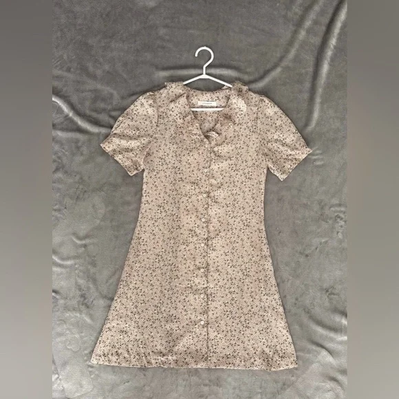 Floral Mini Dress Puff Sleeve Button Front Summer - Picture 2 of 9